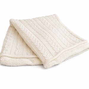 Pottery Barn Cable Knit Sherpa Throw Blanket 48” x 52” Ivory Cozy